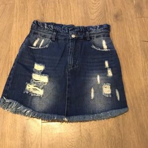 Distressed jean skirt